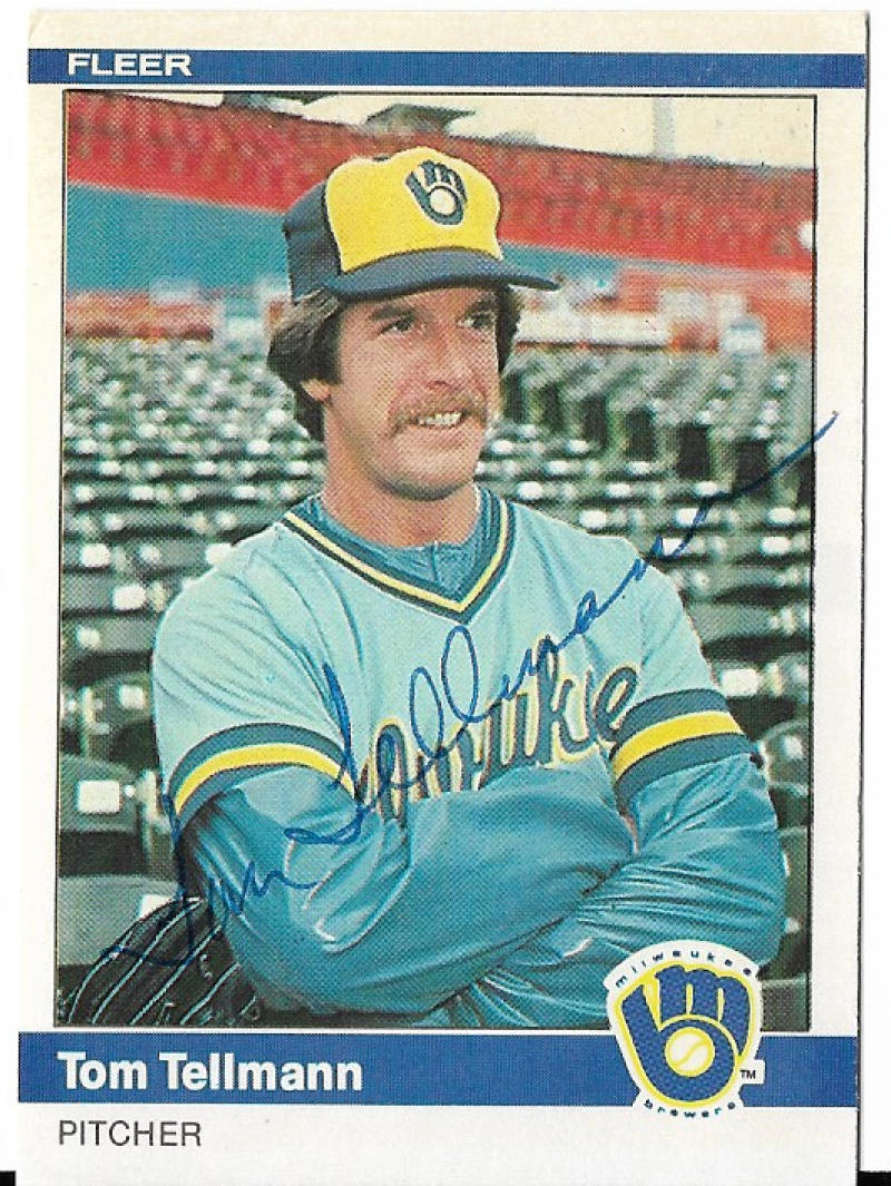 TOM TELLMANN MILWAUKEE BREWERS SIGNED AUTOGRAPH 1984 FLEER #216 CARD COA