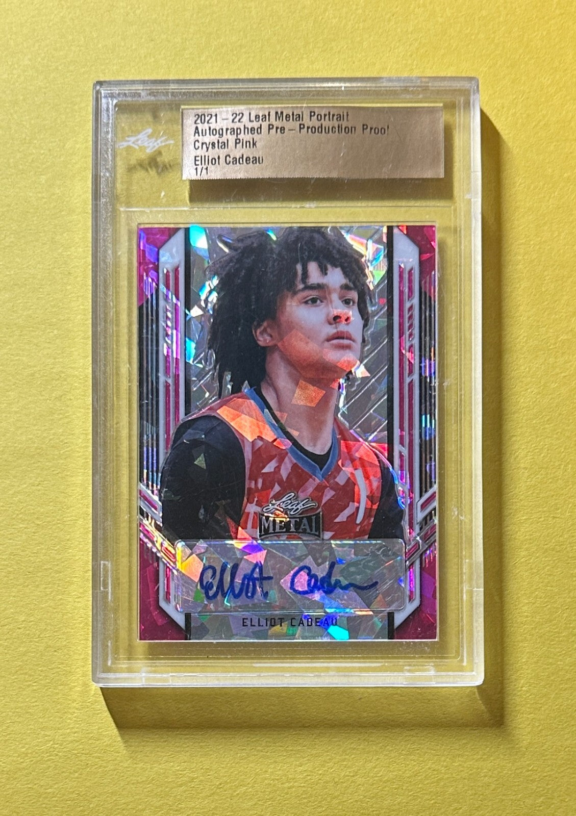 2021-22 LEAF METAL PORTRAIT ELLIOT CADEAU PRE-PRODUCTION PROOF CRYSTAL PINK 1/1