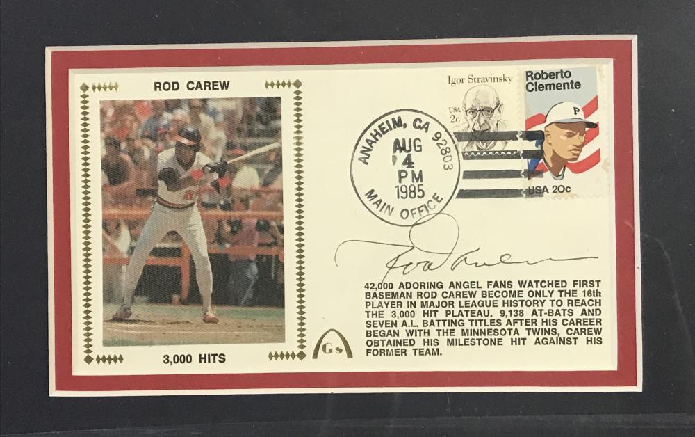 ROD CAREW   ANGELS  FRAMED MATTED SIGNED DATED GATEWAY ENVELOPE  W/COA