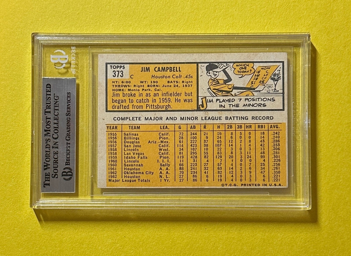 1963 TOPPS JIM CAMPBELL #373 BECKETT AUTHENTIC SIGNED AUTOGRAPHED CARD