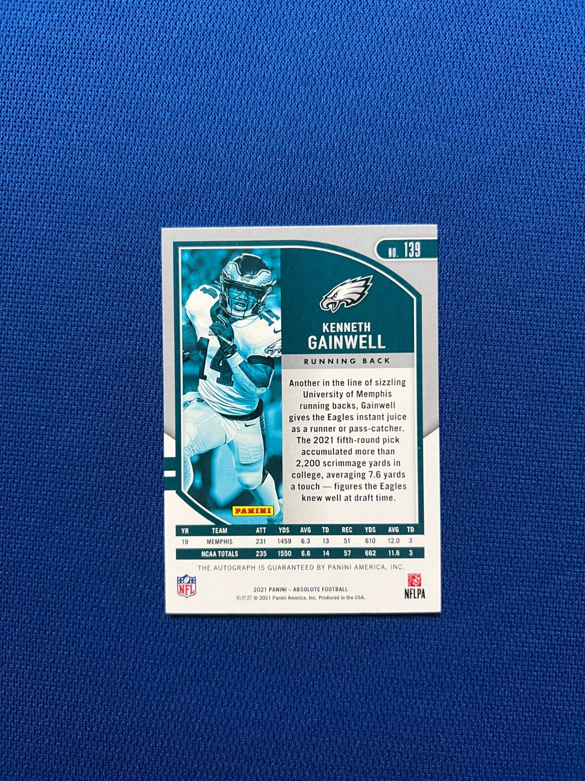 2021 ABSOLUTE KENNETH GAINWELL PHILADELPHIA EAGLES ROOKIE RC AUTO /199 #139