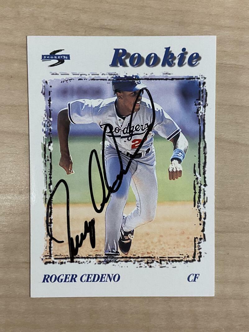 ROGER CEDENO LOS ANGELES DODGERS SIGNED AUTOGRAPHED 1996 SCORE CARD #233 W/COA