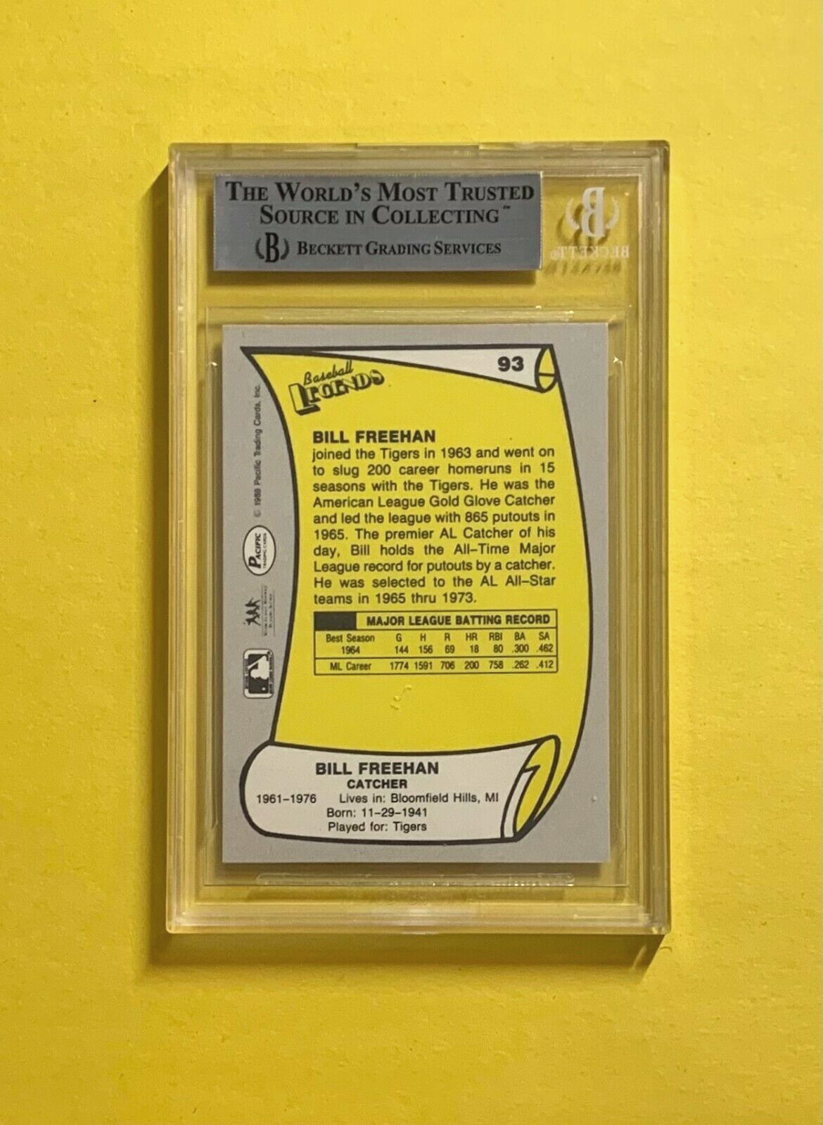 1988 PACIFIC LEGENDS BILL FREEMAN #88 AUTHENTIC AUTO BECKETT CERTIFIED TIGERS