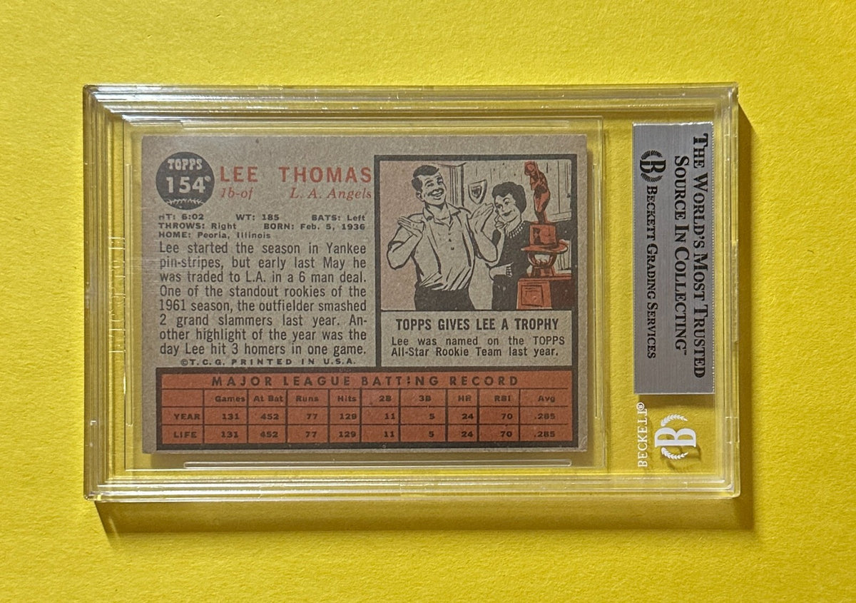 1962 TOPPS LEE THOMAS #154 BECKETT AUTHENTIC SIGNED AUTOGRAPHED CARD ANGELS
