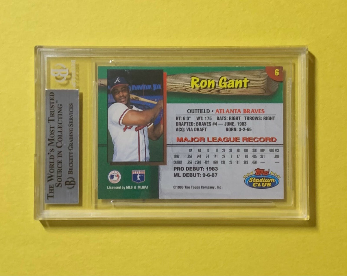 1993 BRAVES STADIUM CLUB RON GANT #6 AUTHENTIC AUTO BECKETT CERTIFIED BRAVES
