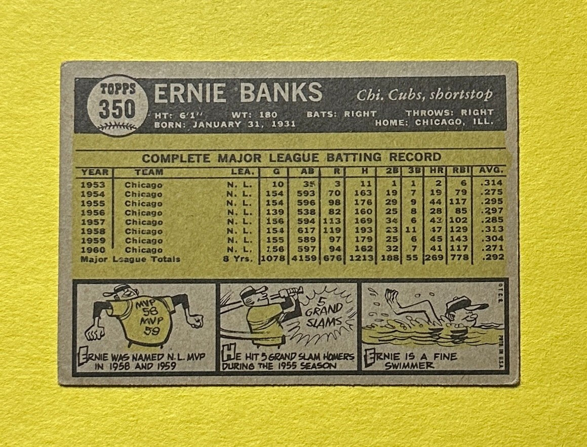 1961 TOPPS ERNIE BANKS #350 CUBS HOF