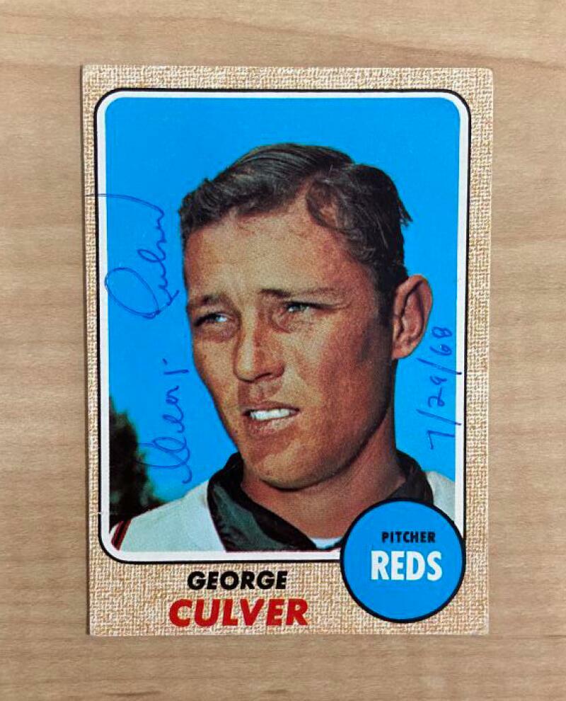 GEORGE CULVER CINCINNATI REDS SIGNED AUTOGRAPHED 1968 TOPPS CARD #319 W/COA