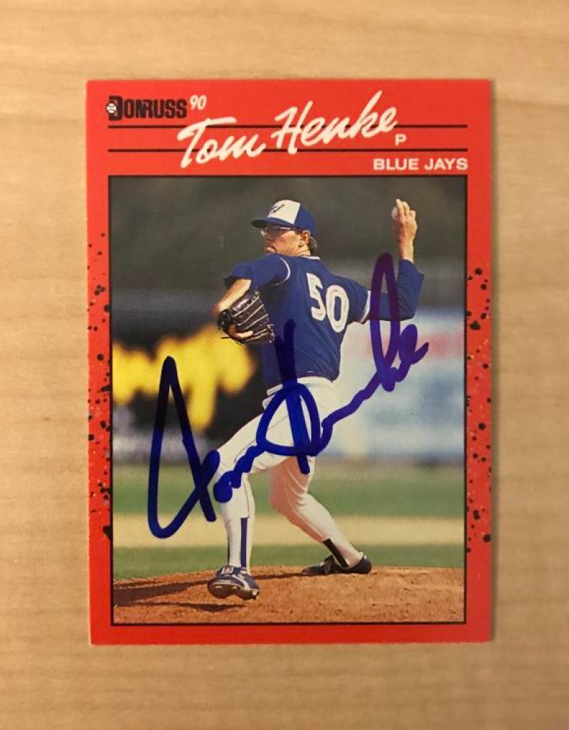 TOM HENKE TORONTO BLUE JAYS SIGNED AUTOGRPAHED 1990 DONRUSS CARD #349 W/COA 