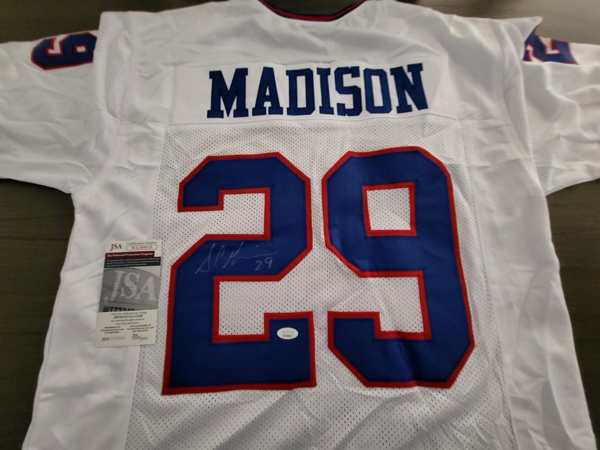 SAM MADISON #29 NEW YORK GIANTS SIGNED AUTOGRAPHED WHT CUSTOM SZ XL JERSEY JSA *