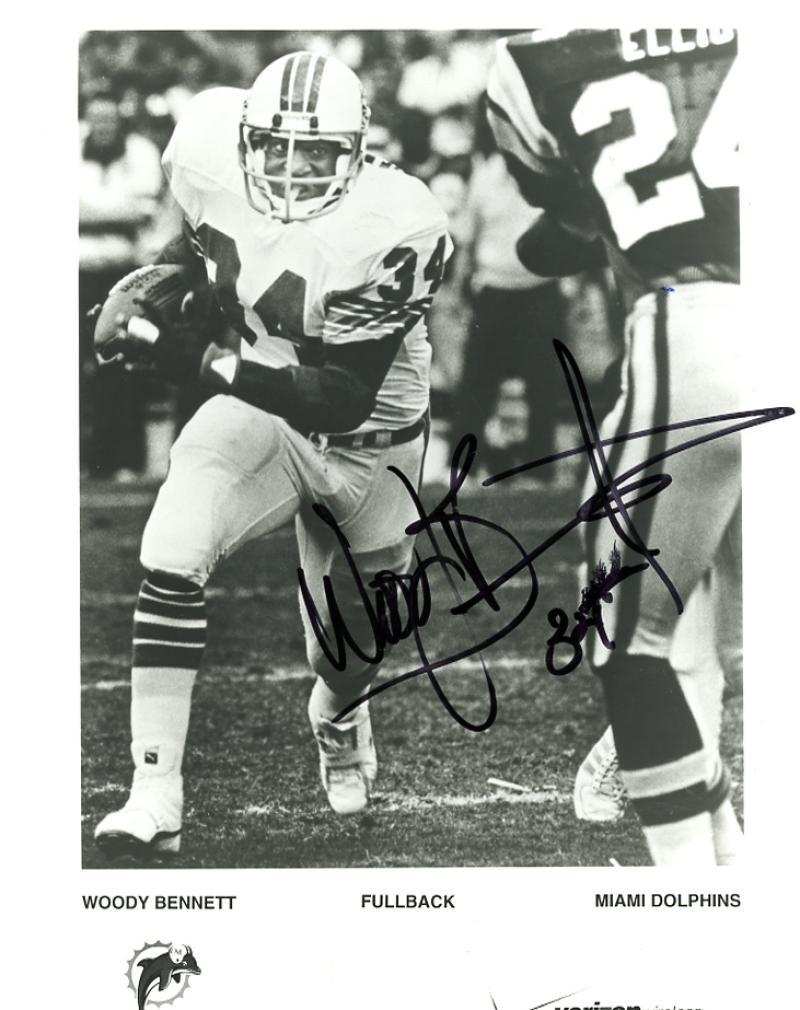 WOODY BENNETT  MIAMI DOLPHINS SIGNED VERIZON PROMO  8X10 PHOTO 