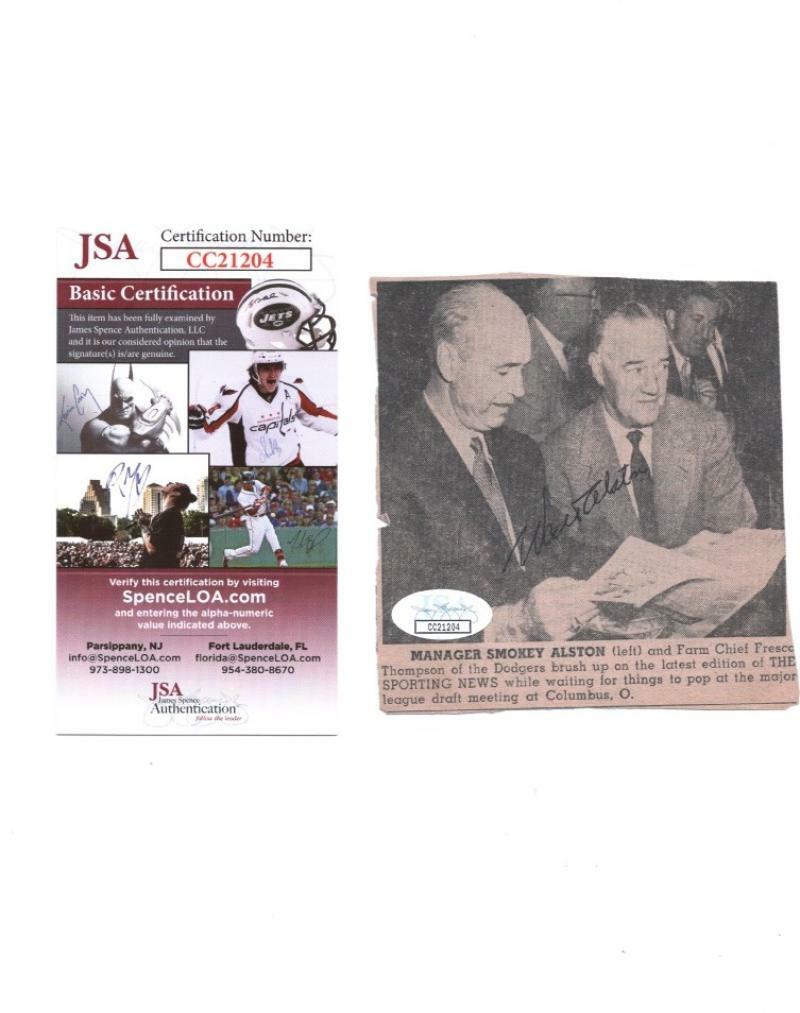 WALTER ALSTON SIGNED NEWSPAPER CLIPPING RARE JSA CC21204