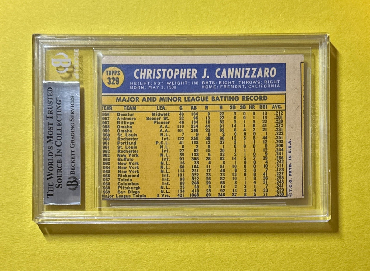 1970 TOPPS CHRIS CANNIZZARO #329 BECKETT AUTHENTIC SIGNED AUTO CARD PADRES