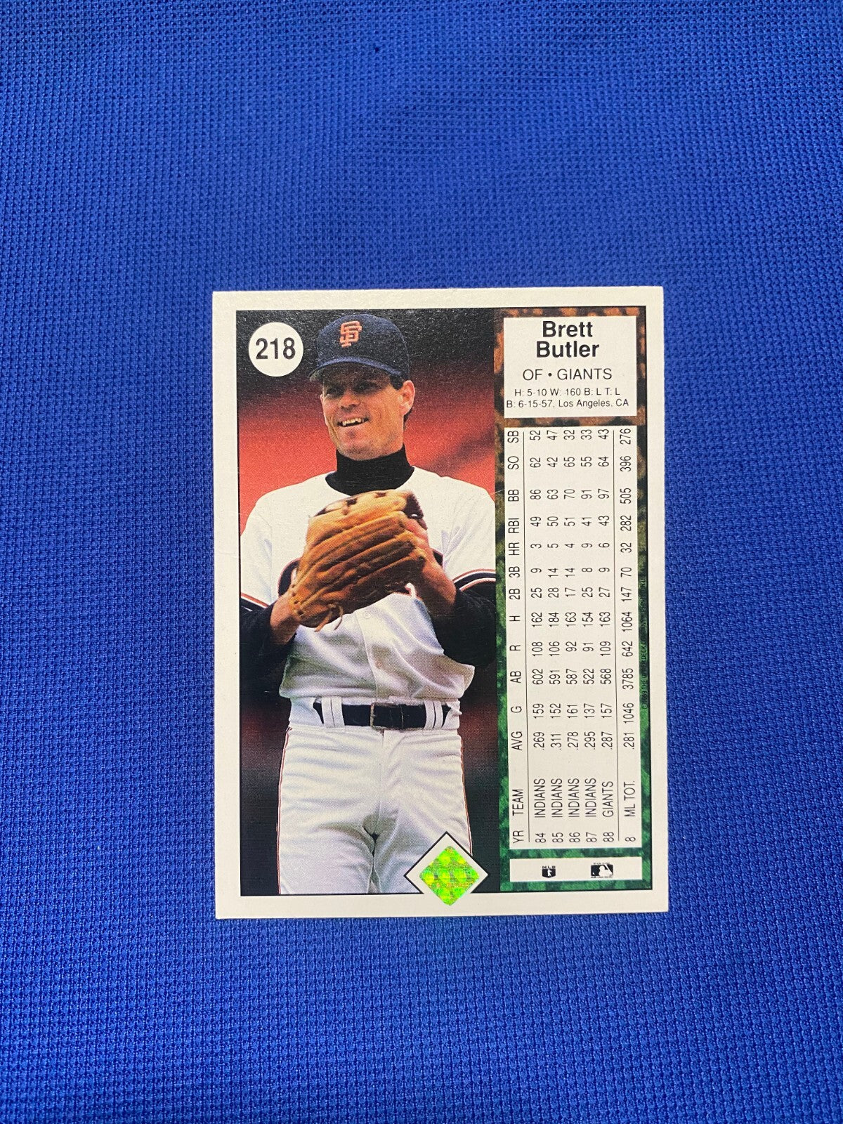 1989 UPPER DECK BRETT BUTLER SF GIANTS SIGNED AUTOGRAPHED CARD #369 W/COA