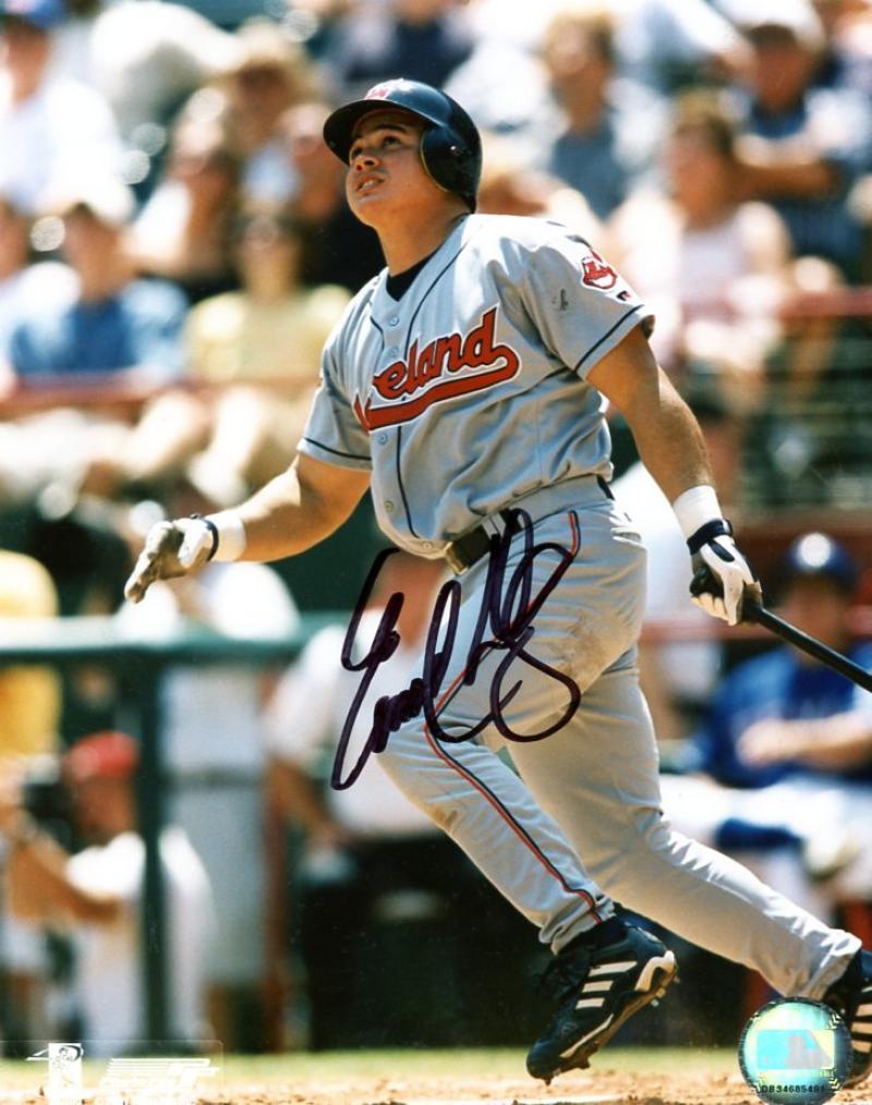 EINAR DIAZ CLEVELAND INDIANS SIGNED HOME RUN 8X10 W/COA