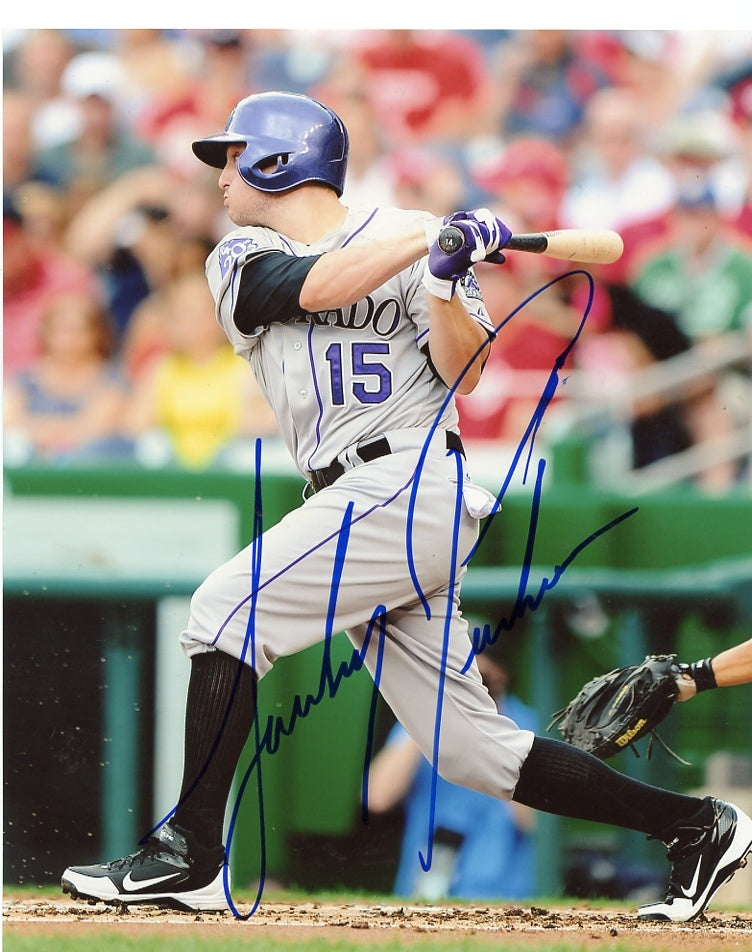JORDAN  PACHECO  SWINGING     COLORADO ROCKIES    SIGNED AUTOGRAPHED 8X10  PHOTO