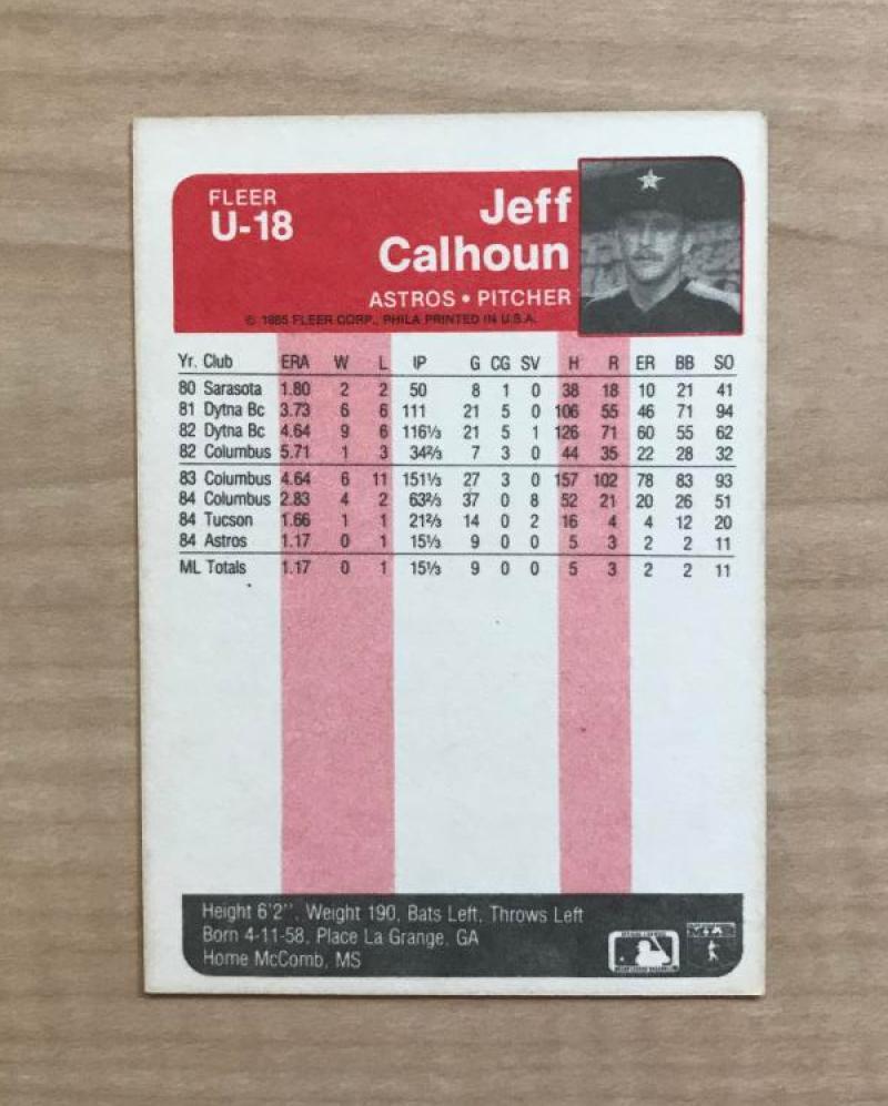 JEFF CALHOUN HOUSTON ASTROS SIGNED AUTOGRAPHED 1985 FLEER UPDATE CARD #18 W/COA