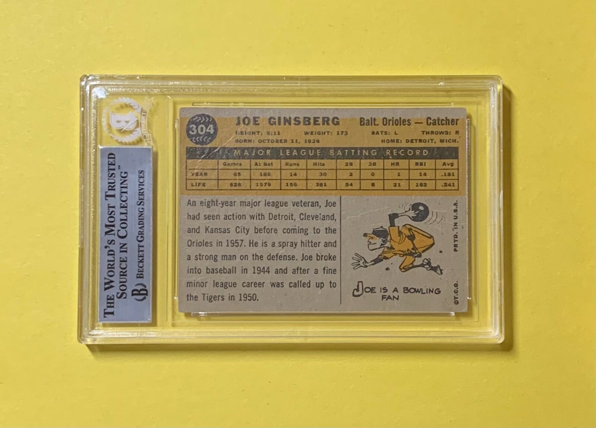 1960 TOPPS JOE GINSBERG #304 AUTHENTIC AUTO BECKETT CERTIFIED ORIOLES