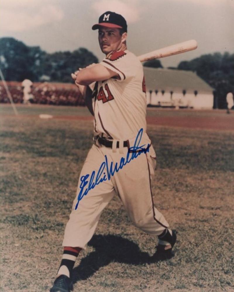 EDDIE MATHEWS MILWAUKEE BRAVES  SIGNED AUTOGRAPHED  8X10 PHOTO W/COA