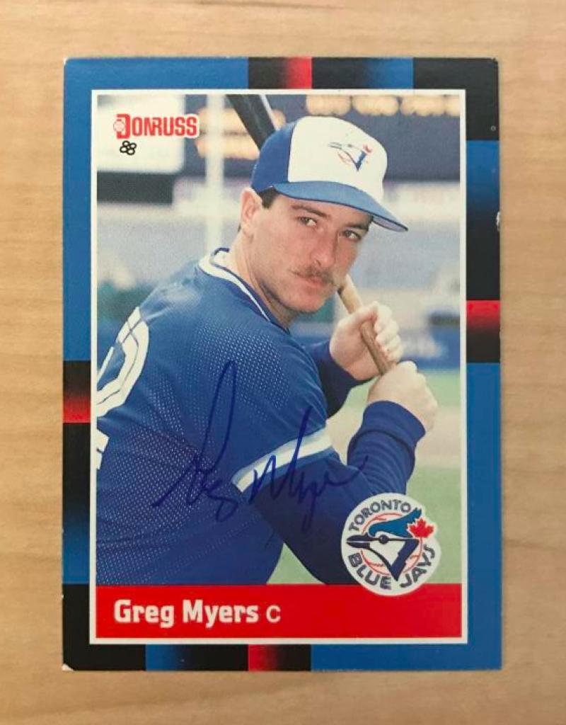 GREG MYERS TORONTO BLUE JAYS SIGNED AUTOGRAPHED 1988 DONRUSS CARD #624 W/COA 