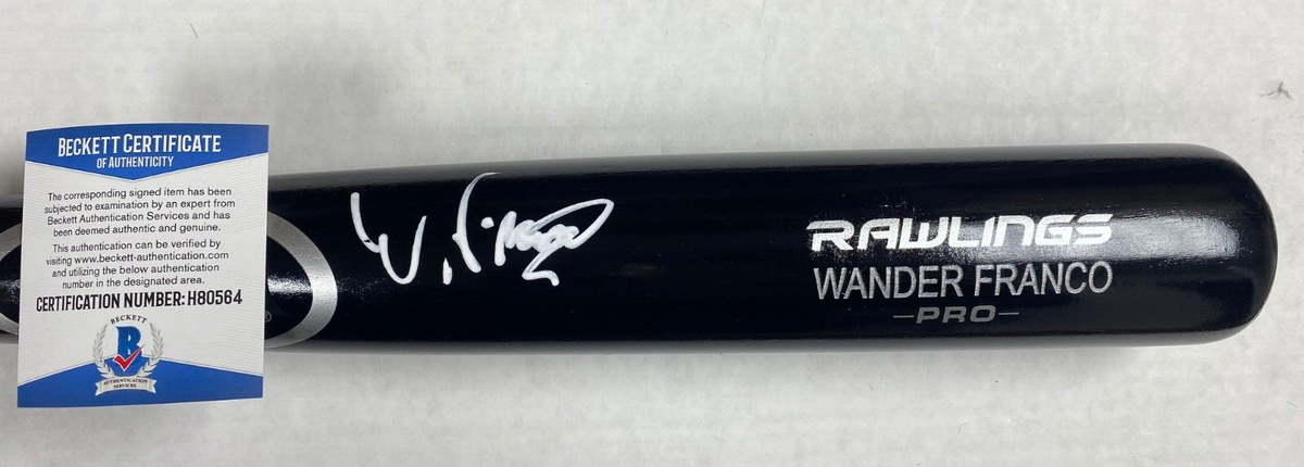 WANDER FRANCO TB RAYS SIGNED AUTOGRAPHED RAWLINGS ENGRAVED BLACK BAT BECKETT *
