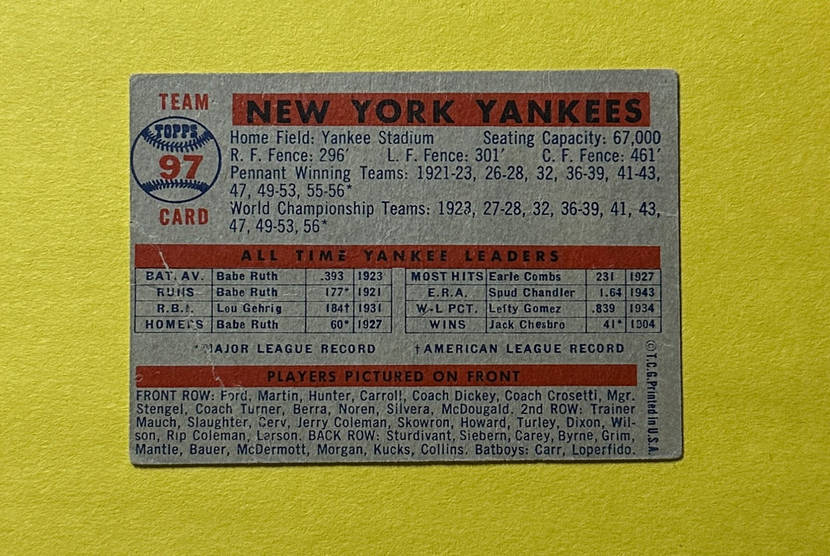 1957 TOPPS NEW YORK YANKEES TEAM CARD #97