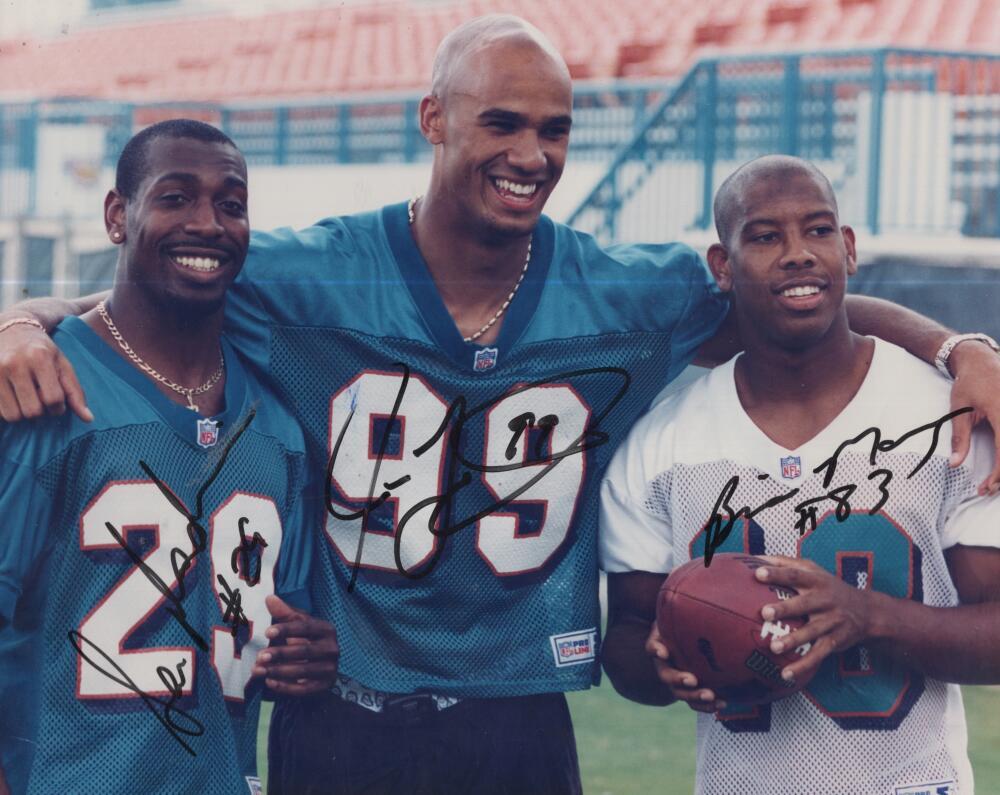 SAM MADISON JASON TAYLOR BRIAN MANNING DOLPHINS SIGNED 8X10 PHOTO W/ COA