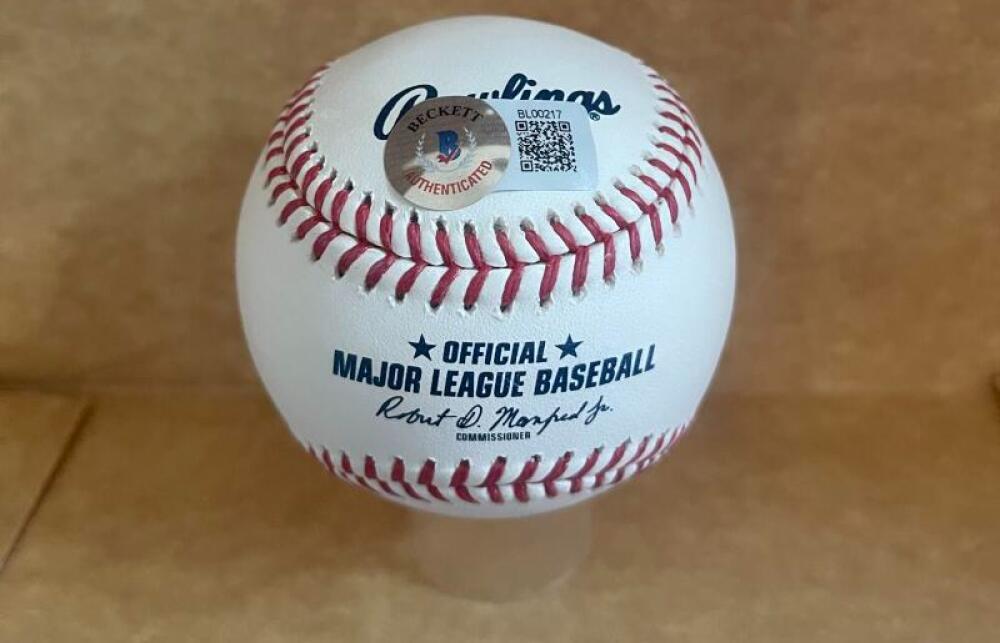 ERIC RASMUSSEN 82 WSC CARDINALS SIGNED AUTOGRAPHED M.L. BASEBALL BECKETT AUTH