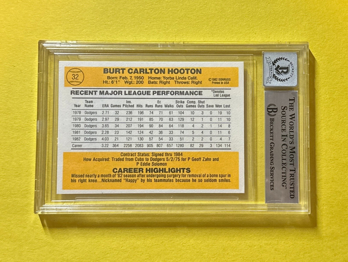1983 DONRUSS BURT HOOTON #32 SIGNED AUTOGRAPHED CARD BECKETT AUTH 10 DODGERS