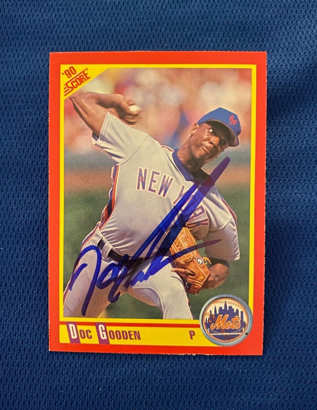 1990 SCORE DWIGHT DOC GOODEN NEW YORK METS SIGNED AUTOGRAPHED CARD #313 W/COA