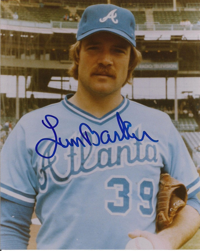 LEN BARKER ATLANTA BRAVES SIGNED 8X10 PHOTO W/COA