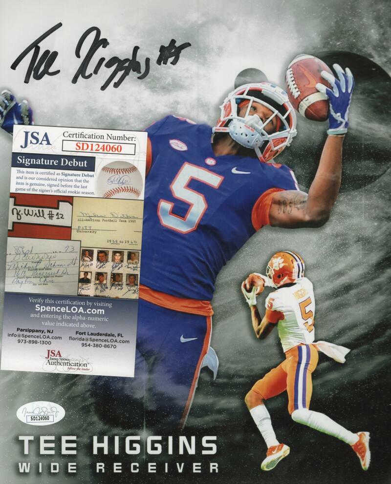 TEE HIGGINS CLEMSON/ BENGALS EDIT AUTOGRAPHED SIGNED 8X10 PHOTO JSA SD124060