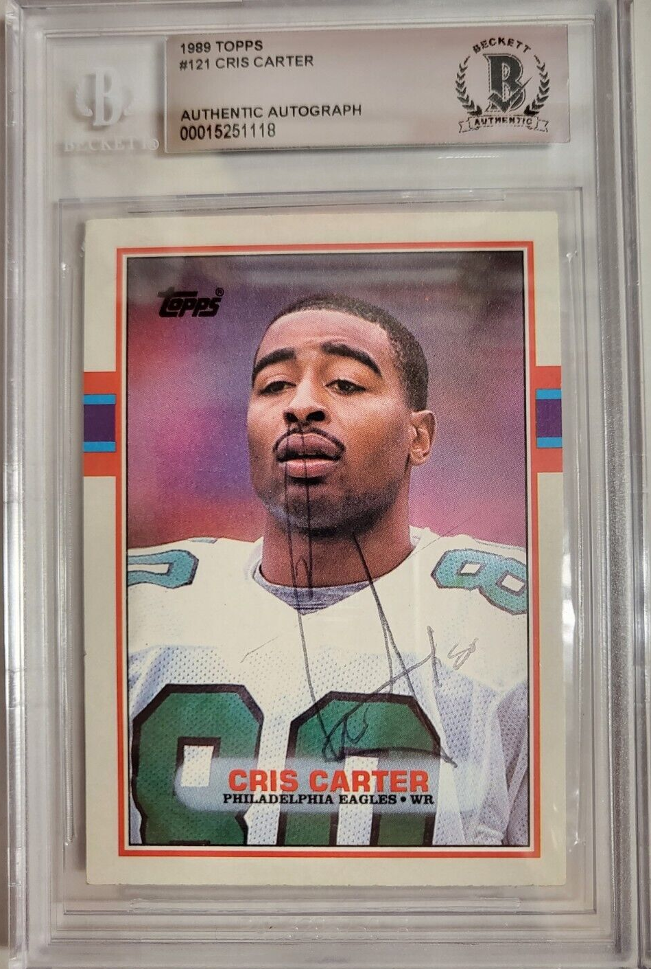 1989 TOPPS CRIS CARTER ROOKIE RC #121 AUTO SIGNED CARD BECKETT AUTHENTIC