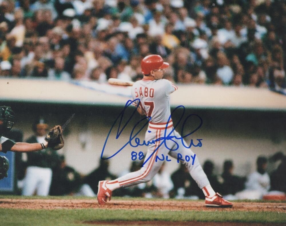 CHRIS SABO REDS 90 WS CHAMPS  88 NL ROY SIGNED AUTOGRAPHED 8X10 PHOTO W/ COA