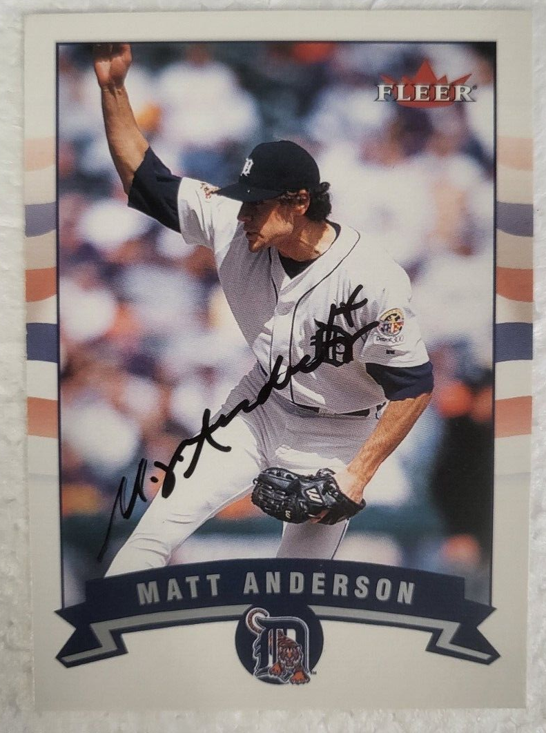 2002 FLEER MATT ANDERSON DETROIT TIGERS SIGNED AUTO CARD #244 W/COA