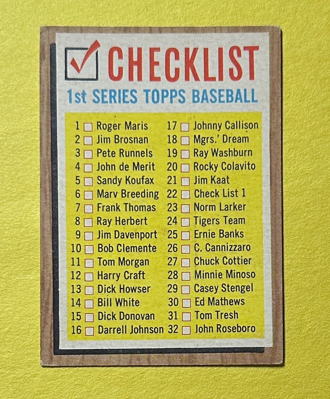 1962 TOPPS CHECKLIST 1ST SERIES #22