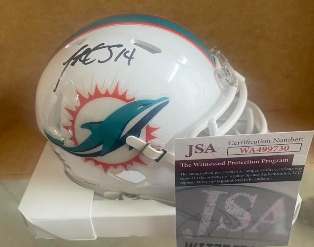 TRENT SHEFIELD MIAMI DOLPHINS SIGNED AUTO SPEED MINI HELMET JSA WA499730
