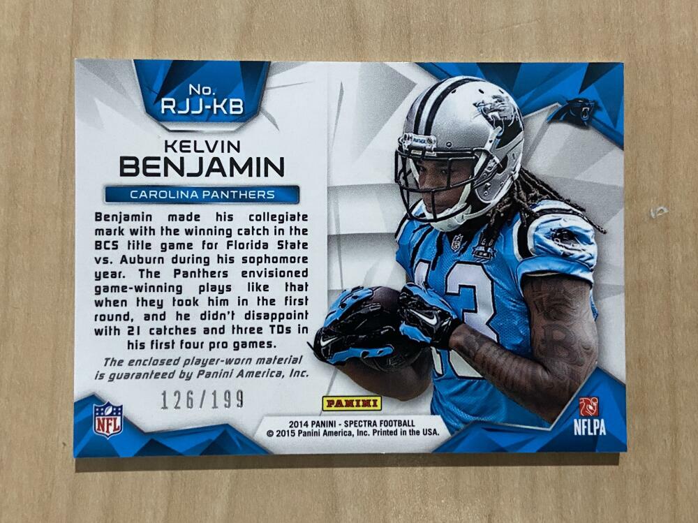 2014 PANINI SPECTRA KELVIN BENJAMIN PLAYER WORN JERSEY PATCH /199