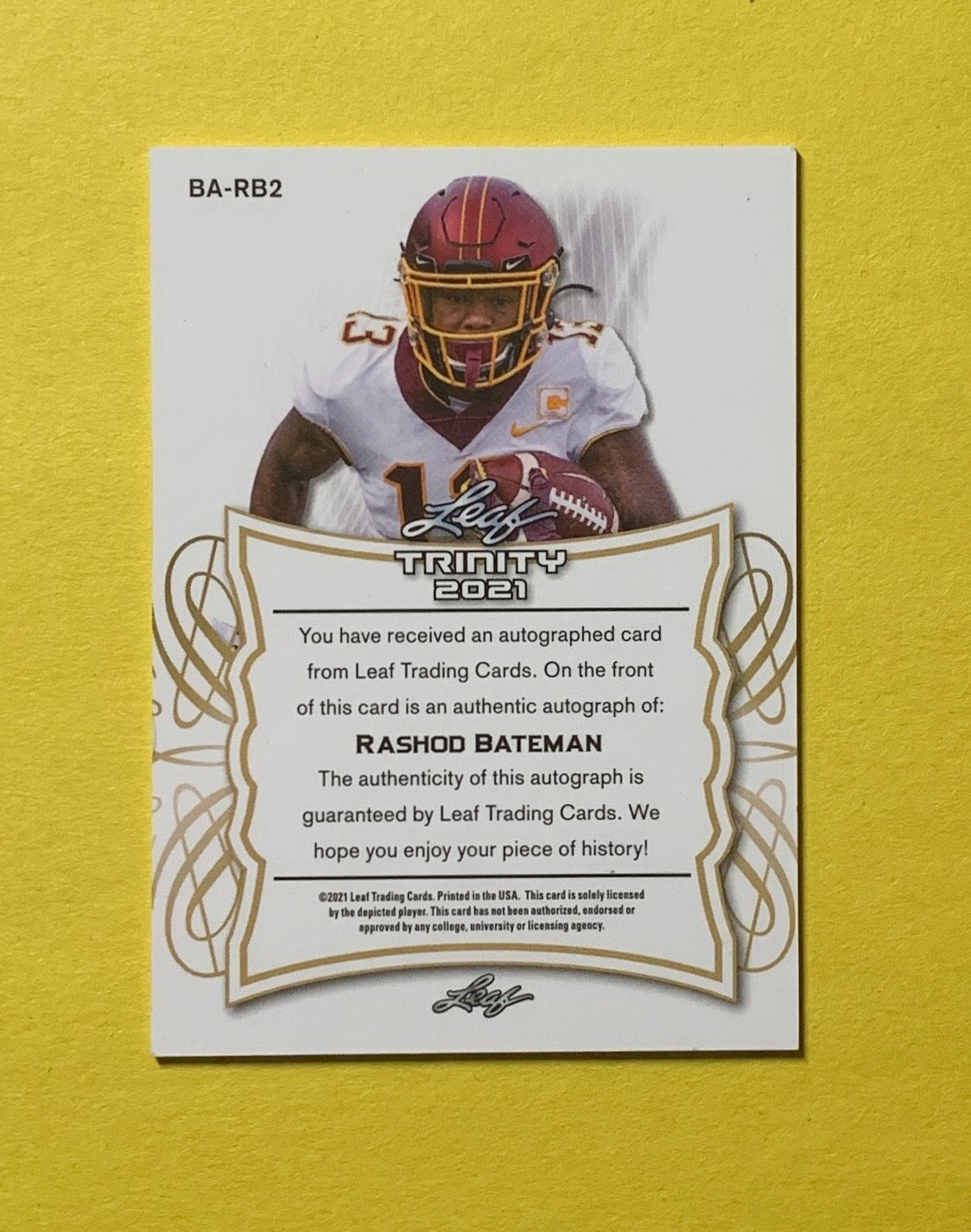 2021 LEAF TRINITY RASHOD BATEMAN ROOKIE AUTO  #BA-RB2 RAVENS
