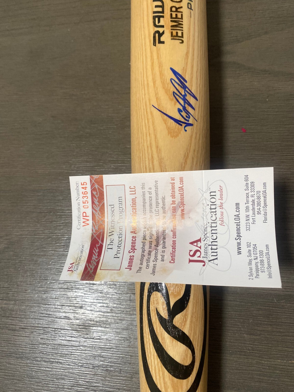 JEIMER CANDELARIO CINCINNATI REDS SIGNED AUTOGRAPHED RAWLINGS PRO BAT JSA COA