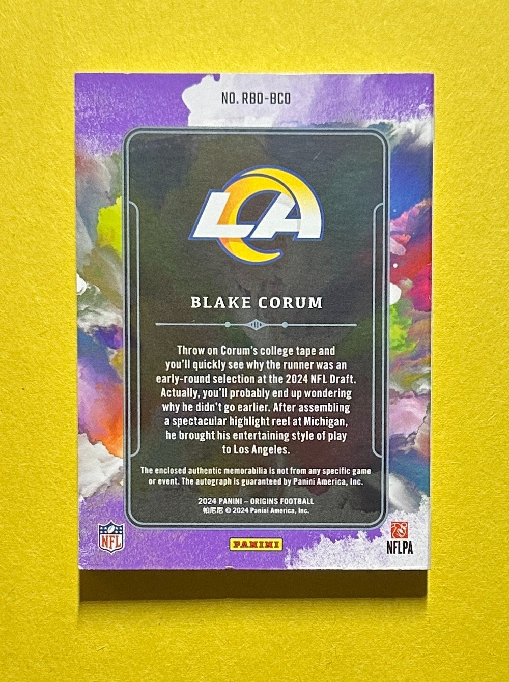 2024 PANINI ORIGINS BLAKE CORUM BOOKLET RPA /8 #RBO-BCO RAMS