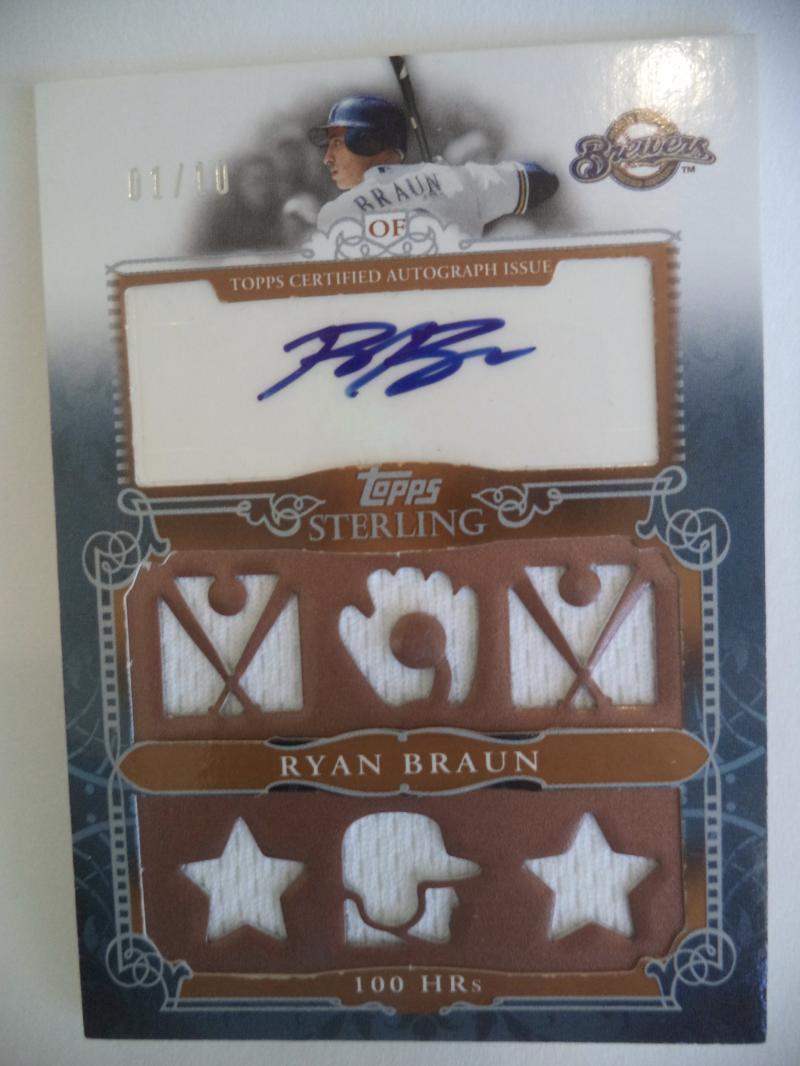 2010 TOPPS STERLING RYAN BRAUN 100 HRS GAME USED AUTO AUTOGRAPHED 01/10