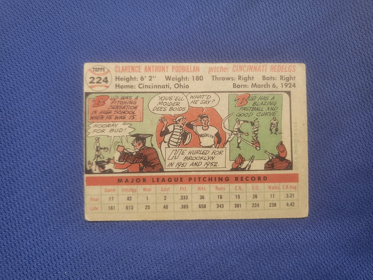 1956 TOPPS BUD PODBIELAN CINCINNATI REDS #224 CARD VINTAGE SET-BREAK