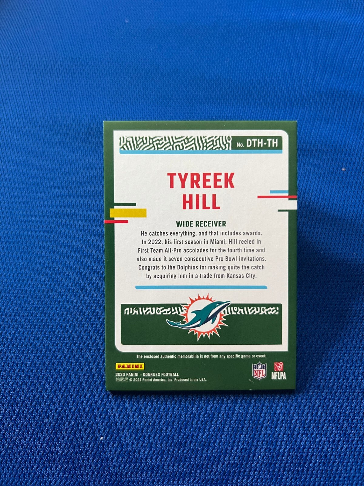 2023 DONRUSS THREADS TYREEK HILL MIAMI DOLPHINS JERSEY CARD#DTH-TH