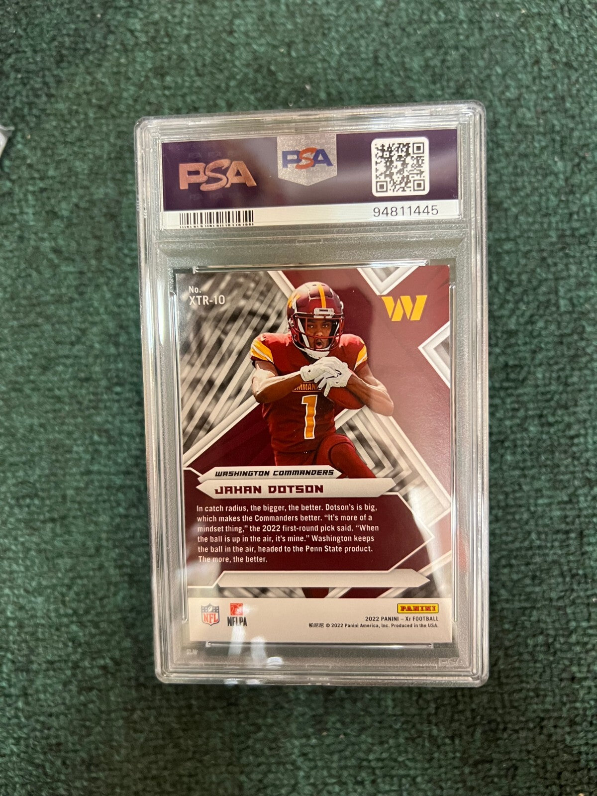 2022 PANINI XR JAHAN DOTSON COMMANDERS XTREME ROOKIES GOLD #XTR10 PSA 9 MINT