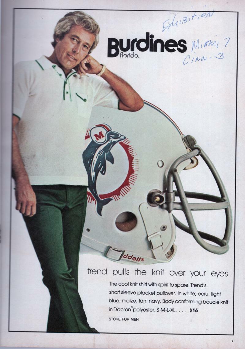 PRO PROGRAM DOLPHINS VS BENGALS 8/9/75 HALL OF FAME SCORE