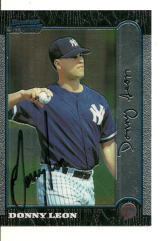 DONNY LEON NEW YORK YANKEES SIGNED AUTO 1999 BOWMAN CHROME CARD #410 W/COA