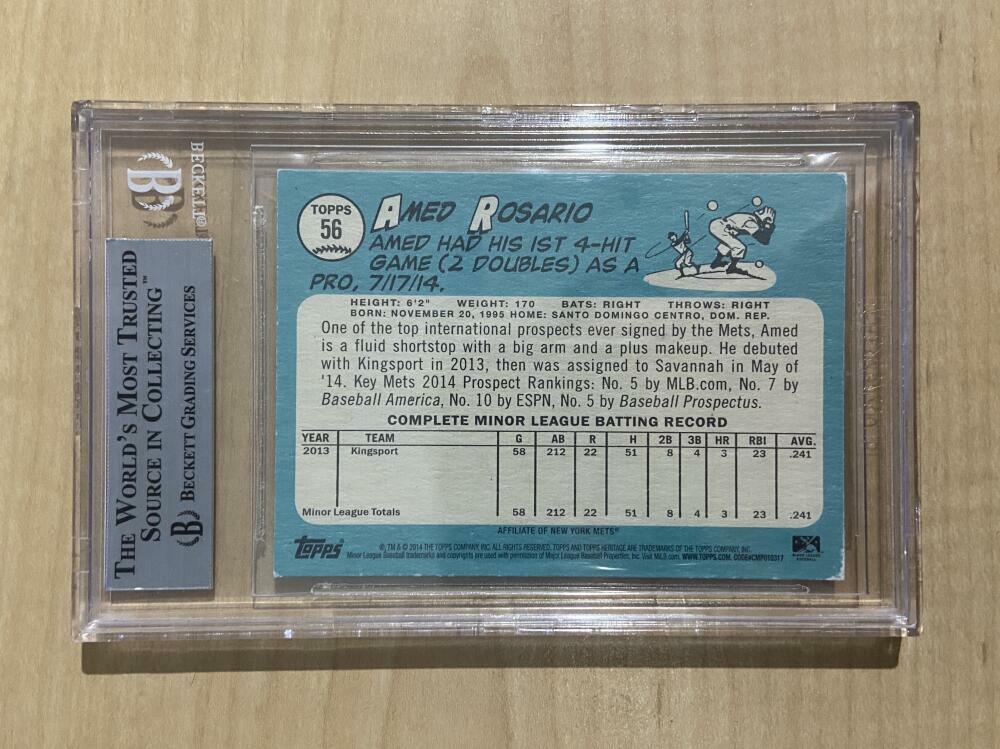 2014 TOPPS HERITAGE MINORS AMED ROSARIO SIGNED CARD BECKETT AUTHENTIC AUTO