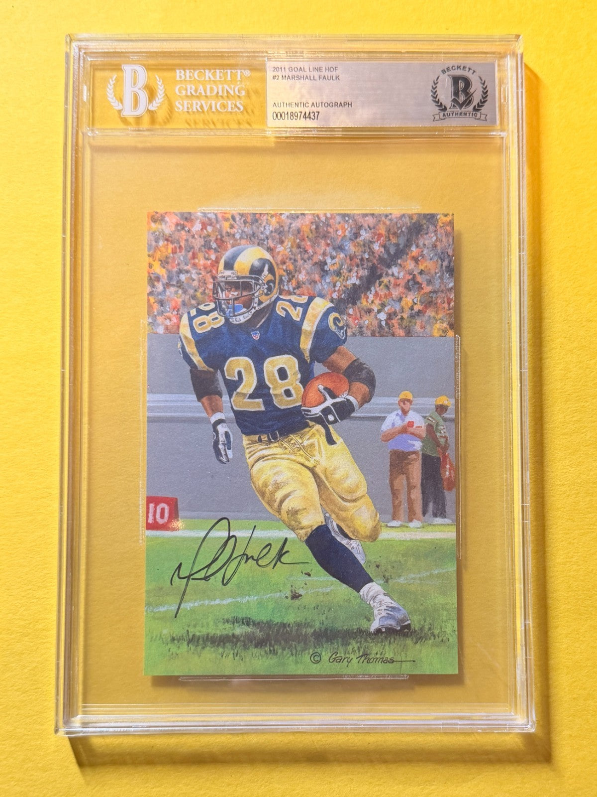 2011 GOAL LINE HOF MARSHALL FAULK #2 SIGNED ART BECKETT AUTHENTIC RAMS