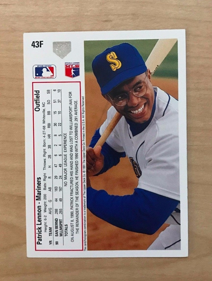 PATRICK LENNON SEATTLE MARINERS SIGNED AUTOGRAPHED 1991 UPPER DECK #43F W/COA