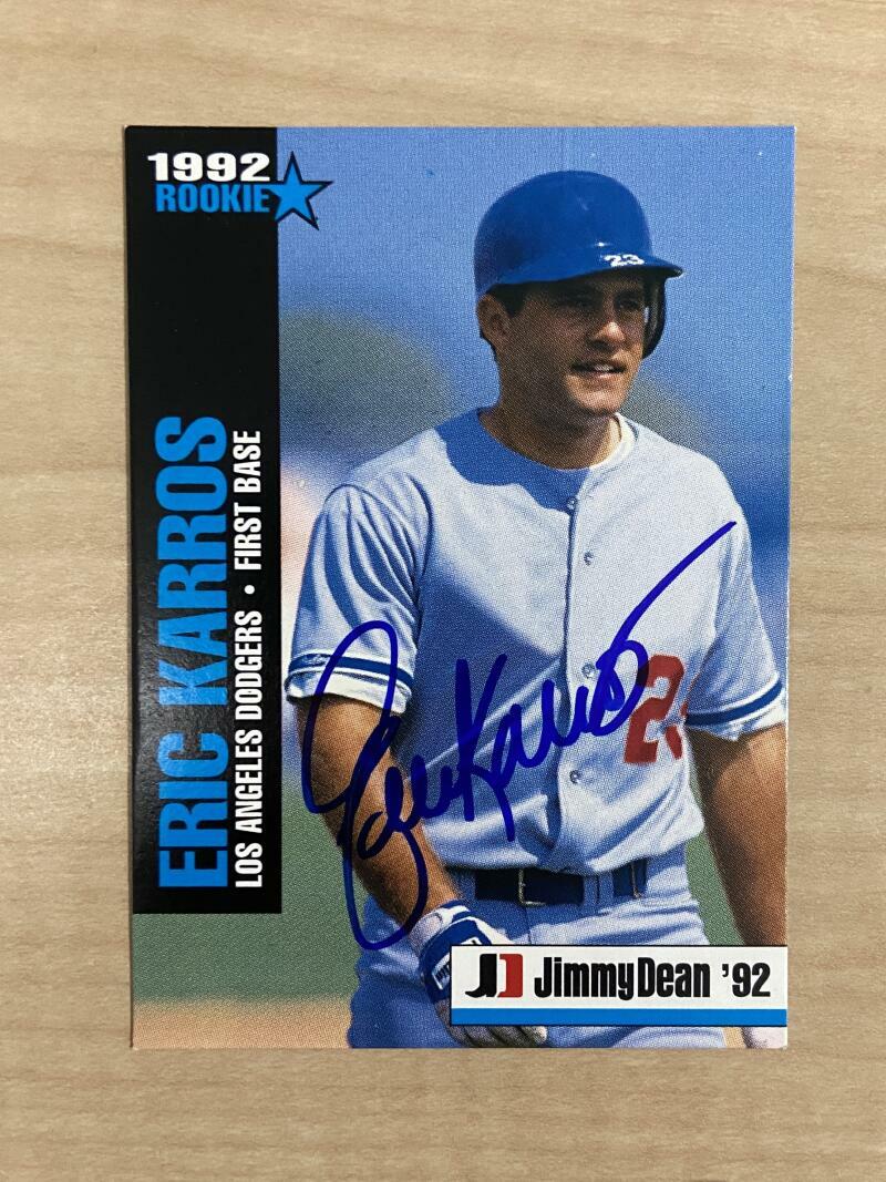 ERIC KARROS LOS ANGELES DODGERS SIGNED AUTOGRAPHED 1992 JIMMY DEAN CARD #4 W/COA